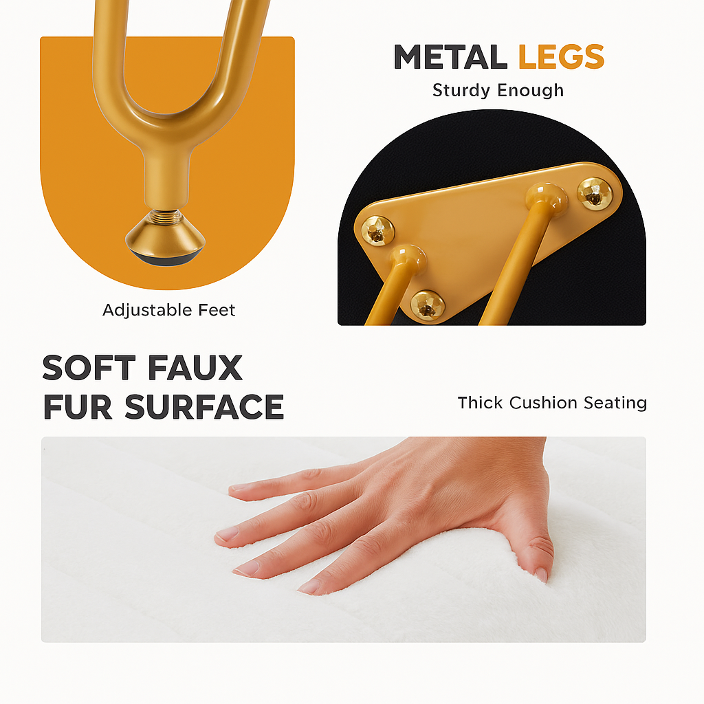 Faux Fur Storage Ottoman – Plush Makeup Stool with Hidden Compartment &amp; Gold Legs